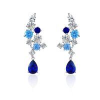 Sterling Silver Red Corundum Teardrop Earrings for Evening Banquet-Blue-ED027