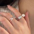 wholesale S925 Sterling Silver Women's Fashion Minimalist Interwoven Ring with Natural Pearl,2024-0-3