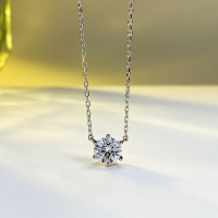 wholesale S925 Silver New 1-Carat Necklace for Women with High-Carbon Diamond Marquise Cut Diamond Stackable Collarbone Chain-N036 Platinum > 925 Silver