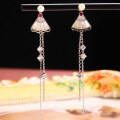wholesale S925 silver Chinese-style folding fan earrings with long tassels, white shell, and pearl accents-0-3