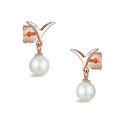 wholesale S925 Sterling Silver Rose Gold Minimalist Leaf Bud Pearl Earrings for Summer Commute, Wholesale Elegant Style-0-4