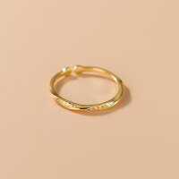 wholesale S925 Sterling Silver Diamond-Embedded Twisted Open Ring for Bestie, Internet-Famous Niche Unisex Jewelry R00207-S925 silver ring gold opening adjustable