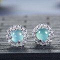 S925 Silver Wholesale Live Stream Source, NaturalBlue Water Jadeite Stud Earrings, Fresh Design-0-4