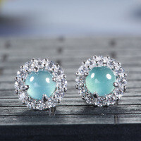 S925 Silver Wholesale Live Stream Source, NaturalBlue Water Jadeite Stud Earrings, Fresh Design.-Inlaid with natural Danish blue jadeite  925 silver