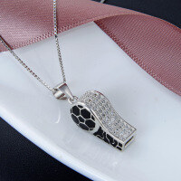 wholesale S925 Sterling Silver Creative Diamond-Inlaid Whistle Pendant, Trendy Student Personality Necklace for Women, Choker Chain with Whistle for Wholesale-001379-Single Pendant-Without Chain 925 Silver