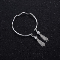 wholesale 990 Sterling Silver Möbius Loop Bracelet for Women, Ethnic Style Retro Tassel Open-Ended Bangle-990 silver bracelet about 15.8 grams 99 silver
