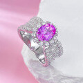 wholesale S925 Sterling Silver 6*8 Pink Oval High-End Lace Fashion Ring for Women-0-2