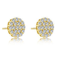 Metal French Light Luxury Lady Earrings, Wholesale Direct.-Round cubic zirconia stud earrings [K yellow]
