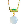 wholesale 925 Silver with Certificate, Icy White Chalcedony Bead Pendant, New Chinese Style Ancient Wind Enamel Bamboo Leaf Round Bead Agate Necklace-0-4