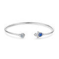 Sterling Silver Bezel-Set Round Zircon Hamsa Open Bangle-0-3