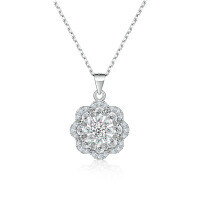 wholesale S925 Silver New European and American Floral Pendant Necklace for Women, High-End Sense Versatile Xiao's Pure Silver Collarbone Chain Design-Platinum 925 silver