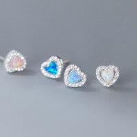wholesale 925 Sterling Silver Small Fresh Synthetic Opal Diamond Inlaid Heart Stud Earrings Sweet Ins Style Jewelry M04633-S925 silver pair pink>925 silver