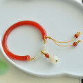 wholesale Handcrafted Chinese-style bracelet with certificate, featuring white jade bodhi, adorable lucky cat, and red agate, a luxurious and cute gift for your girlfriend Metal material comes first-0-3