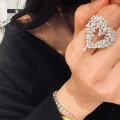 wholesale S925 Sterling Silver New Jewelry Shining Heart-Shaped Full Diamond Ring Fashion Commuter Ring Style European and American-0-1