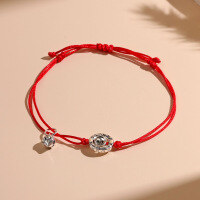 wholesale Pure silver handmade woven smile red rope bracelet for birth year,-SL010335 (925 Silver Smiley Face Red String Bracelet) 925 Silver