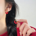 wholesale S925 Sterling Silver Fresh Sweet Ins Style Niche Design Exquisite Red Bead U-Shaped Ear Stud M06462-0-1
