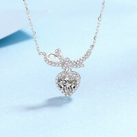 wholesale 925 Sterling Silver Heart-Shaped Moissanite Necklace for Women, Fully Diamond-Cut Bow Love Pendant Luxury Collarbone Chain Live Broadcast Drop Shipping-Zircon/Heart-shaped 6.5mm 925 Silver
