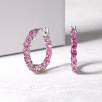 wholesale S925 Sterling Silver Cultivate Ruby Unique Personality Zircon Earrings European and American Style Internet Celebrity Hoop Earrings-Pink Corundum Earrings 925 Silver
