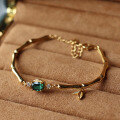 wholesale 18k gold-plated sterling silver natural emerald bamboo bracelet, elegant and stylish minimalist bangle-0-5