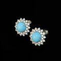 wholesale 925 Silver Gold-Plated Earrings with High Carbon Diamonds, Floral Design, and Blue Turquoise, Hot Selling Fashion Jewelry Versatile Earrings for Women-0-2