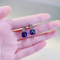 wholesale S925 Silver New Royal Blue 8*8mm Sugar Loaf Square Stud Earrings for Women, Elegant and Noble-0-3