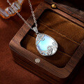 wholesale 925 Sterling Silver Moonstone Necklace European and American Fashion Luxury Advanced Sense Pattern Vine Teardrop Pendant Collarbone Chain-0-2