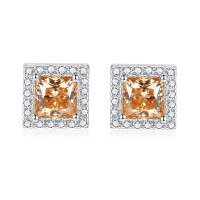 wholesale 925 Silver 1ct VVS1 Colored Moissanite Princess Cut Stud Earrings, Yun Tong Jewelry New Cross-Border Best Seller-Champagne gold 5*7mm (1ct*2)