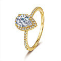 18K Gold Plated 925 Silver 1-Carat Moissanite Pear-Shaped Ring for Women-0-3
