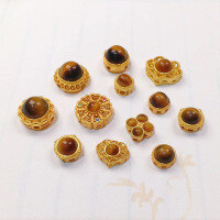 wholesale S925 Gold-Plated Silver with Natural Tiger Eye Stone Bead Spacers Semi-Finished DIY Jewelry Crystal Gemstone Bracelet Necklace Accessories-Ruyi Trumpet