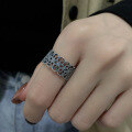 wholesale S925 Sterling Silver Retro Ins Minimalist Style Thai Silver Hollow-Out Unisex Adjustable Statement Ring-0-2