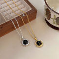 wholesale S925 Sterling Silver Round Black Agate Gold Long Necklace for Women, Korean High-End Spring and Summer New Edition Sweater Chain-0-1