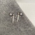 wholesale Sterling Silver S925 Gray Pearl Back Bow Ear Studs Simple Sweet Elegant Long Two-Way Earrings-0-5