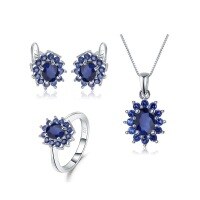 wholesale S925 silver lightweight luxury personalized matching jewelry set with colored gemstones, ring, necklace, and earrings-Sapphire Ring 925 Silver