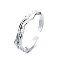 wholesale S925 Sterling Silver Irregular Minimalist Asymmetric Crinkle Texture Open Ring French Elegant Style Women's Ring-0-4
