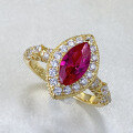 wholesale S925 Silver Gold-Plated Vintage Pigeon Blood Red Oval 5*10mm Ruby Ring-0-2