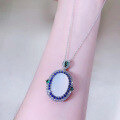 wholesale new 925 silver inlaid chalcedony high-ice cabochon pendant necklace for women with sapphire pendant style-0-3