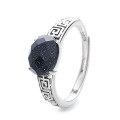 wholesale S925 Sterling Silver Fashion Retro Black Sandstone Creative Trendy Adjustable Ring INS New Style Versatile Band-0-4