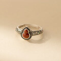 wholesale S925 Sterling Silver Artistic Vintage-style Design Hollow-out Colored Diamond and Red Agate Gourd Ring R02740-0-0