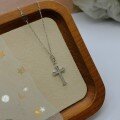 wholesale S925 Sterling Silver Full Diamond Cross Necklace, Fashionable Classic Korean Style Minimalist Unique Niche Design Choker Jewelry-0-2