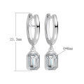 wholesale S925 Sterling Silver Emerald Cut Moissanite Women's Hoop Earrings, Luxury Trendy Rectangle Ear Hook Earrings-0-5