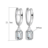 wholesale S925 Sterling Silver Emerald Cut Moissanite Women's Hoop Earrings, Luxury Trendy Rectangle Ear Hook Earrings-4*6mm (80 points moissanite) earrings 2.5g