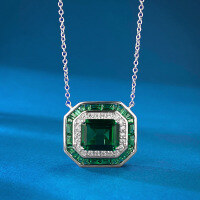 wholesale S925 Silver ZHUO ZHI FAN Jewelry New European and American Style 8*10mm Simulated Emerald Necklace Collarbone Chain for AliExpress-N261 Emerald Necklace 925 Silver