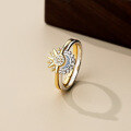 wholesale S925 Sterling Silver Minimalist Sun and Moon Diamond Stackable Couple's Rings, Niche Design Set for Cross-Border Wholesale-0-1