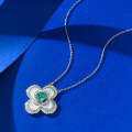 wholesale S925 Silver Four-Leaf Clover Paraiba Mother-of-Pearl Necklace Fashion Versatile Commuter Pendant Live Stream Edition-0-2