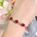 wholesale S925 Silver New 7*9mm Oval Pigeon Blood Red Full Diamond Bracelet for Women, Personalized and Fashionable Elegance-0-2