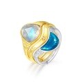 wholesale S925 Silver New European and American Retro Exaggerated Irregular Shaped Ring with Labradorite for Women, Stacking Ring Wholesale-0-5