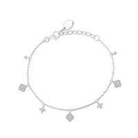 wholesale S925 Sterling Silver Lucky Four-Leaf Flower Mini Bracelet for Women, French Elegant Luxury Gift, Small Niche Design Stackable Hand Jewelry-Multi-Flower Bracelet - White Diamond Silver 925 Silver