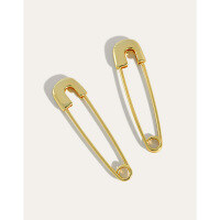 wholesale S925 Sterling Silver 384 Korean Version Ins Small and Unique Design Minimalist Versatile Trendy Cool Personality Safety Pin Earrings for Women-18K gold 925 silver