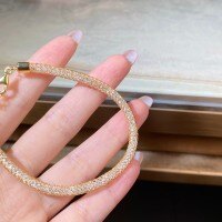 925 Silver Vintage-Style Glittering Chain Bracelet with Full Zirconia-Golden White Diamond - SL110  925 Silver