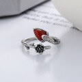 wholesale S925 Sterling Silver Southern Red Agate Three-Dimensional Floral Design Open Adjustable Ring Vintage Bohemian Ancient Style Index Finger Ring-0-1